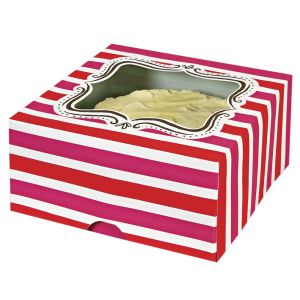 MM Pink/Red Stripe Cake Box/Plate