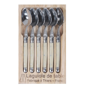 Laguiole Jean Dubost 6 Tea Spoons with Natural Color Handle Made in France