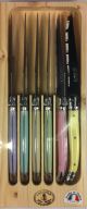 Laguiole Jean Dubost 6 Steak Knives with Pastel Color Handle *Made in France