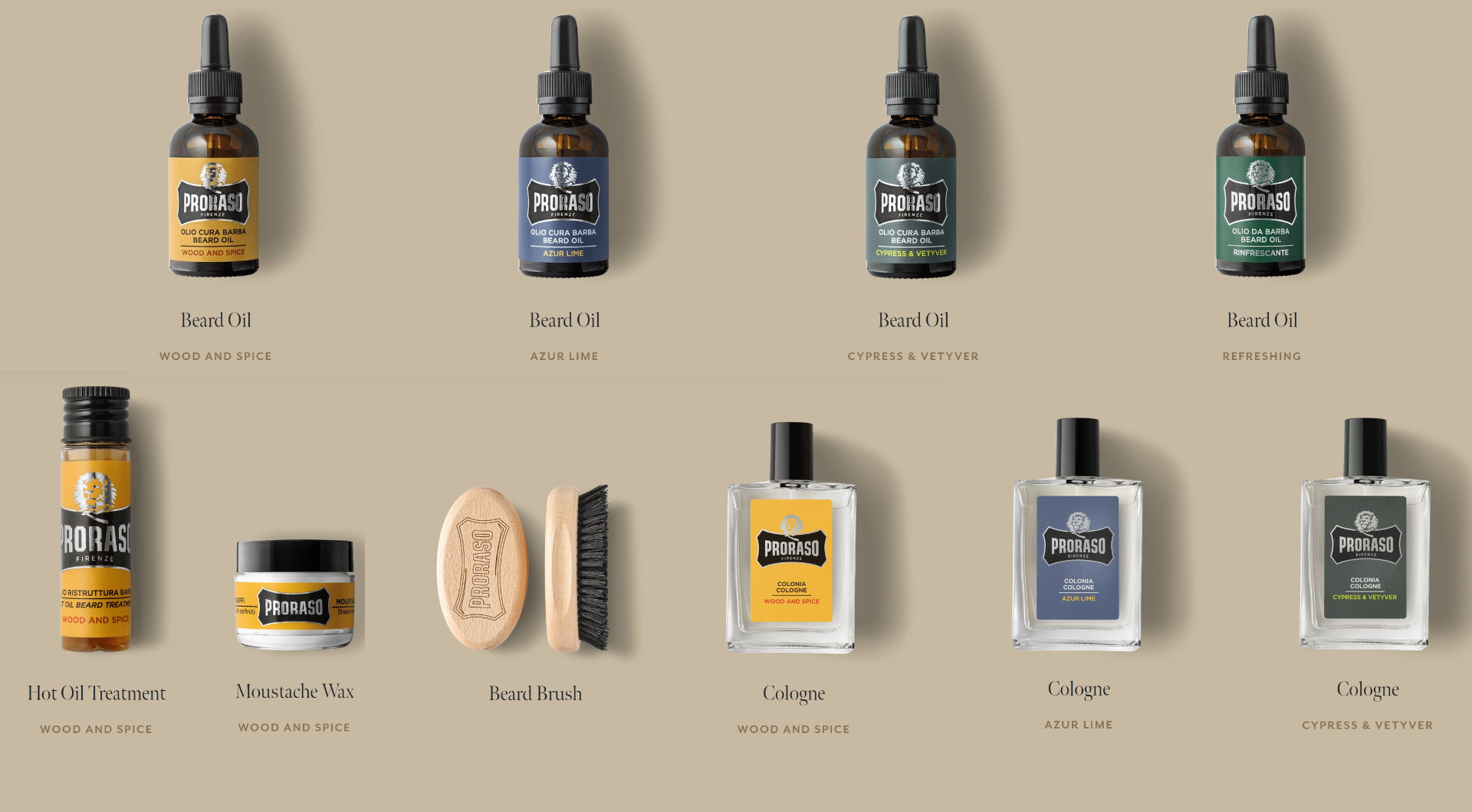 Proraso beard oils and colognes 